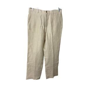 NWT Perry Ellis Classic Fit 32x30 Mens Linen Blend Tan Chino Pleated Pants